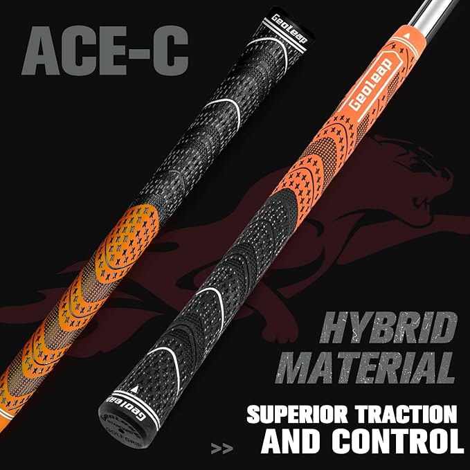 Geoleap Golf Grips Set of 13- Cord Rubber Compound Material, Hybrid Golf Club Grips, All Weather Performance.