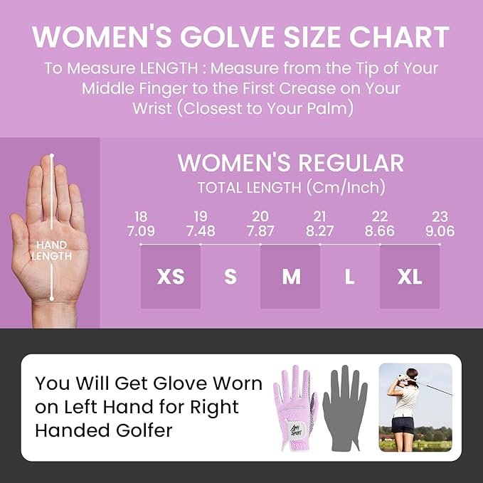 Amy Sport Golf Gloves Women's Upgrade Rain Grip Left Hand Weathersof Value 2 Pack, Right Handed Golfer Hot Wet All Weather Glove for Women Girls Ladies, Fit Size Small Medium Large