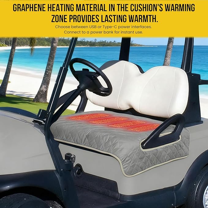 Heated Golf Cart Seat Cover,Non-Slip Winter Golf Cart Seat,Universal Fit, Easy Installation,4 Heating Zones, USB/Type-C Powered, Non-Slip & Waterproof, Ideal Golf Gift for Men