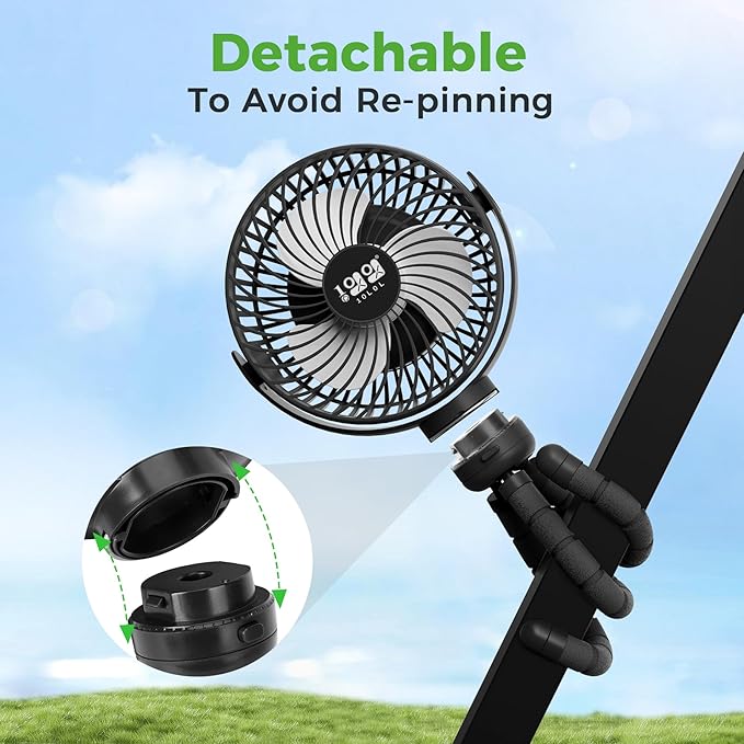 10L0L Golf Cart Fan Rechargeable with Flexible Tripod Mount - 10000mAh Battery Operated Portable Fan 360° Rotatable Head, Fits for Yamaha/EZGO/Club Car Golf Cart with LED Light