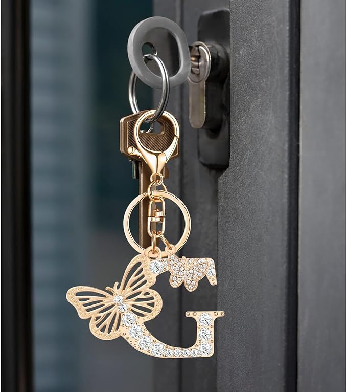 Gold Plated Alphabet Initial Letter Keyring Keychain for Women Girls Crystal Key Chains for Wallet Backpack Bag Charm