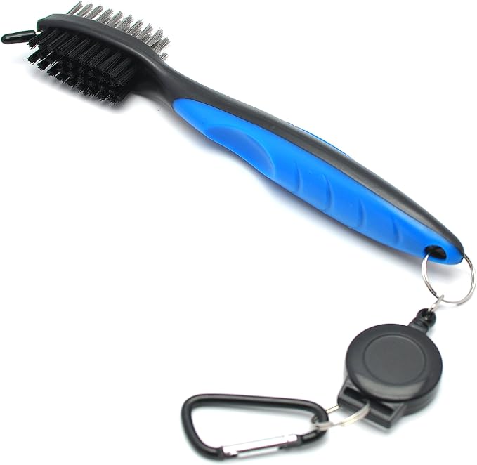 Mile High Life Microfiber Waffle Pattern Golf Towel | Club Groove Cleaner Brush | Foldable Divot Tool with Magnetic Ball Marker (Blue Towel/Brush/Bone Divot)