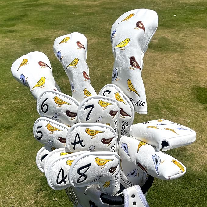 Golf Club Head Covers Birdie Driver Headcovers Fairway Wood Covers Hybrid Cover Elegant Embroidery Premium Leather Golf Mallet Blade Putter Cover