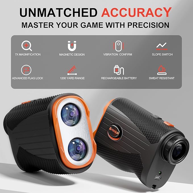 Golf Rangefinder with Slope, 1200 Yards Laser Range Finder for Golfer, 7X Magnification Range Finder Rechargeable Golf Accessories for Men, Flag Pole Locking Vibration