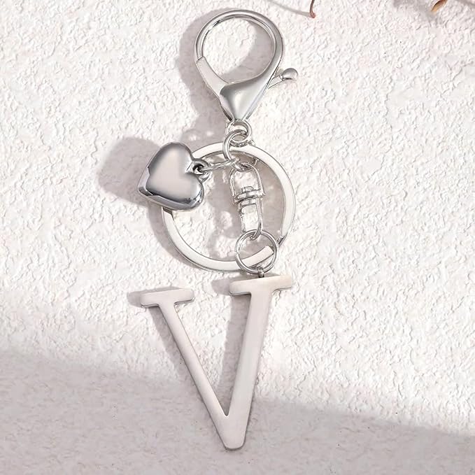 Metal Heart Alphabet Keychain for Women, Girls - Cute Initial Letter Accessories for Purse, Bag Charms and Backpack