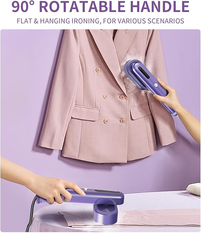 Steamer for Clothes, 2-in-1 Portable Handheld Garment Steamer & Iron with Self-Cleaning, 1200W Powerful & 30s Fast Heat-Up, Large Ceramic Panel, for Travel, Home and Office Use Mini, Purple