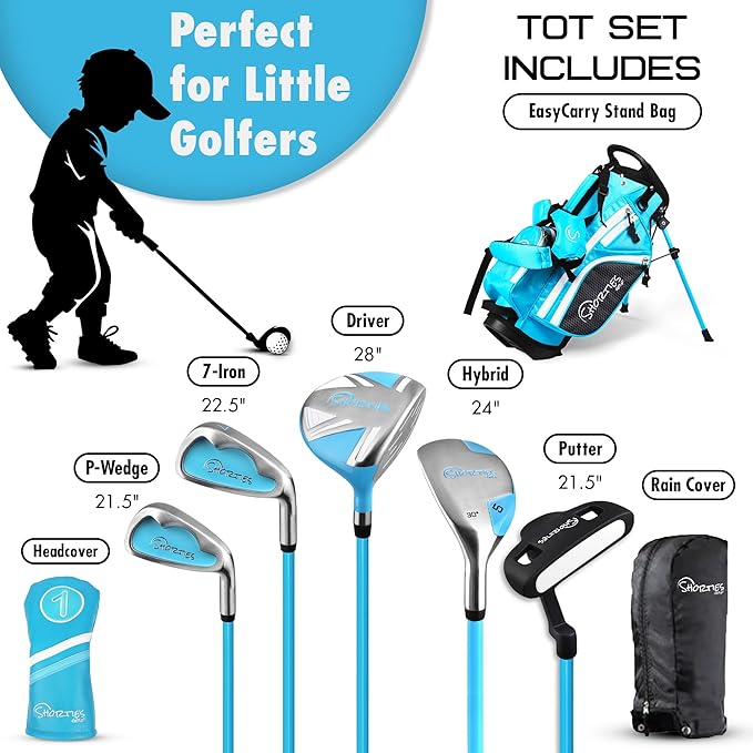 Shorties Golf - Kids Golf Club Set | Perfect for Toddler Golfers and Kids 34"-38" Tall | EasyCarry Stand Bag | Driver, 7-Iron, Putter, Headcover, and Rain Cover