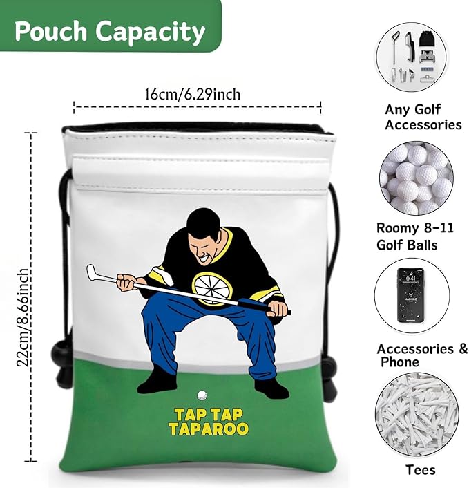 Artpreti Funny Golf Valuables Pouch,Golf Pouch Bag with Drawstrings Golf Tee Bag Pouch Leather Tee Ball Bag for Men Women - Tap Tap Taparoo