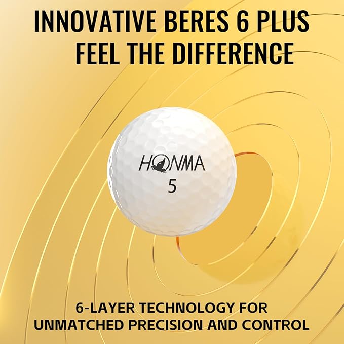 Honma BERES 5S Plus 6-Layer Golf Balls,Tour-Level Spin Control & Stable Flight Golfballs,Max Distance with Soft Urethane Cover, for Men & Women Golfers,Intermediate to Advanced Players,1 Dozen