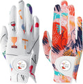 Golf Gloves Women with Ball Marker 2 Pack, Right Handed Golfer Left Hand, Ladies Breathable Soft All Weather Grip Glove Fit Size Small Medium Large XL