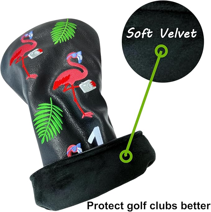Flamingo Golf Club Headcover 3 Wood Head Cover Golf Premium（PU Leather Driver Fairway Wood Hybrid Head Cover Fits for All Brand