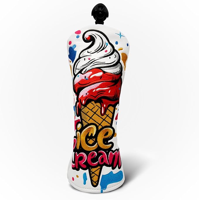Golf Club Head Covers, Ice Cream Golf Headcovers for Drivers, Fairway Woods, Hybrids, Mallet Blade Putter Cover, Funny Golf Club Covers with Premium PU Leather and Advanced Embroidery for Most Brands