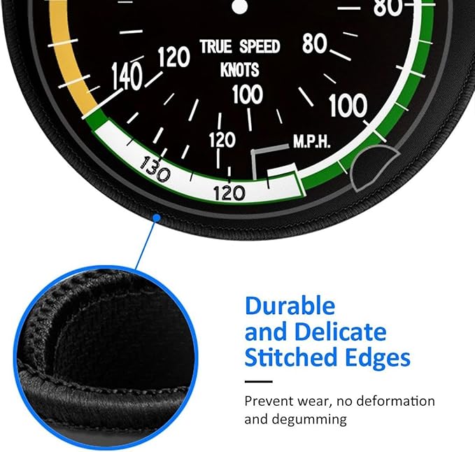 Mouse Pad Airplane Aircraft Speedometer Pilot Flight Mouse Pads for Desk, Stitched Edge Mousepad with Non-Slip Rubber Base, Gaming Mouse Mat for Computer Laptop Home Office
