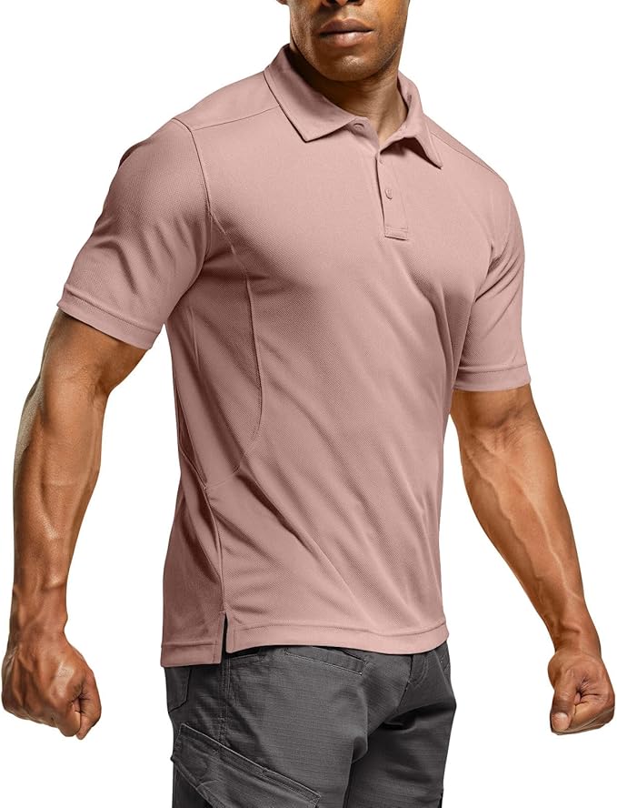 CQR Men's Polo Shirts, Tactical Short Sleeve Golf Performance Shirts, Lightweight Dry Fit UPF 50+ Pique