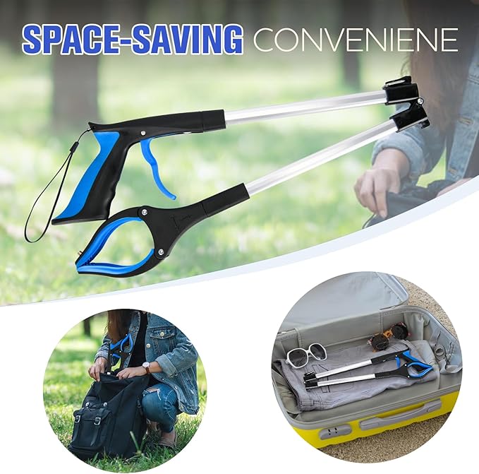 6-Pack 32inch Upgrade Foldable Grabber Reacher Tool, Reacher Grabber Pickup Tool with 4 inch Wide jaw and 360° Rotating Head,Grabbers for Seniors Outdoor & Indoor (Blue)