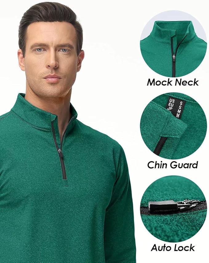 Boladeci Men's Quarter Zip Pullover Premium Fleece Lined Heather Long Sleeve Golf Shirts Midweight 1/4 Half Zip Sweatshirts
