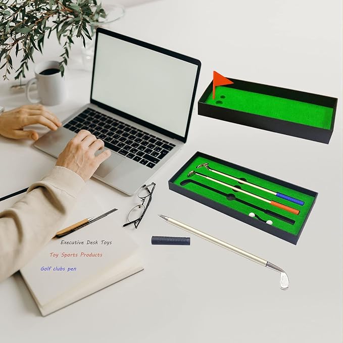 Golf Pen Set & Mini Desktop Golf Putting Green Game - Funny Gifts for Golfers, Adults, Teens, Boss, Coworkers - Office Desk Toy and Unique Stocking Stuffers
