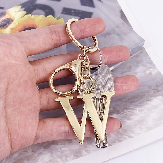 LAXPICOL Gold Letter A-Z Keychain for Women Bag Charms Purse Charms For Handbags Metal Alphabet Initial Letter Keychain