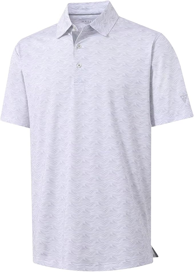 M MAELREG Mens Golf Shirt Short Sleeve Dry Fit Print Moisture Wicking Performance Patterns Collared Polo Shirt