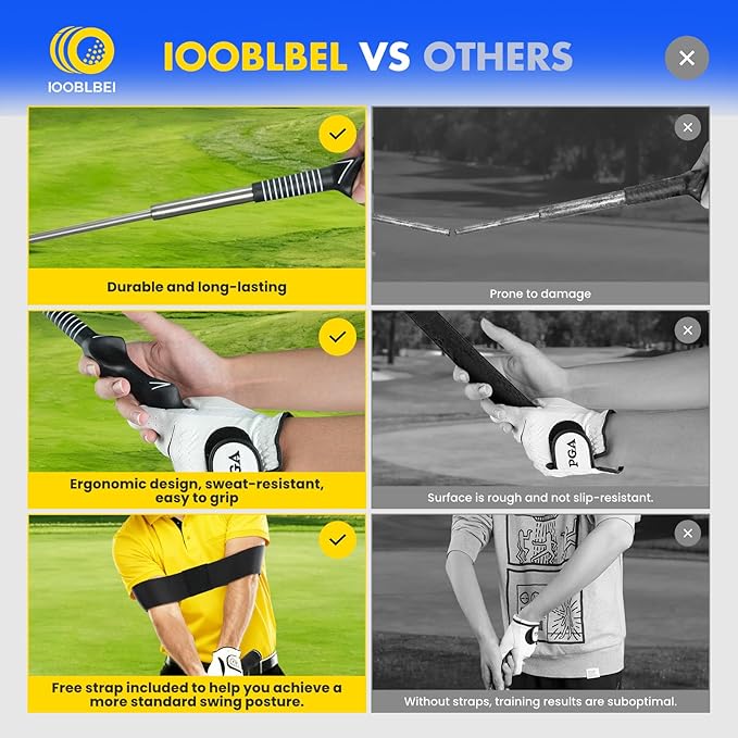 Retractable Golf Swing Trainer, Golf Training Aid & Golf Grip Trainer for Right-Handed Golfer, Strength & Tempo Stick Training, Golf Accessories for Beginners Chipping Hitting Practice