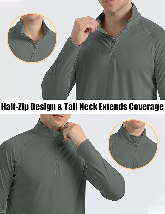 MAGCOMSEN Men's Long Sleeve Sun Shirts UPF 50+ Tees 1/4 Zip Up Fishing Running Rash Guard T-Shirts Outdoor Shirt