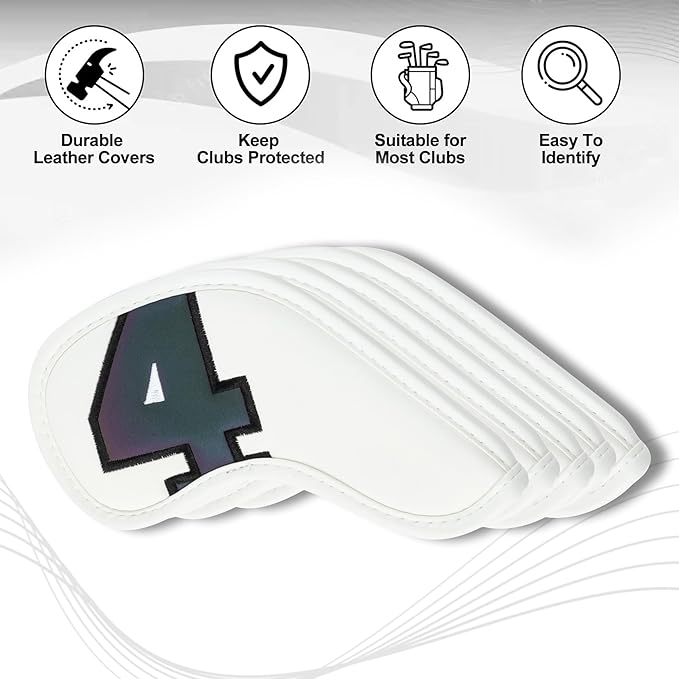 Golf 10pcs Thick Synthetic Leather Golf Iron Head Covers Set Headcover Fit All Brands Callaway Ping Taylormade Cobra Etc. Also Custom Name
