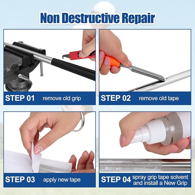 19 Total Pack Golf Grip Kit for Regripping Golf Clubs, include Portable Table 360 Swivel Vise with Rubber Clamp, Grip Removal Tool, 13 pcs Tapes Strips, Solvent Tapes, Gloves for DIY Pro Club Repair