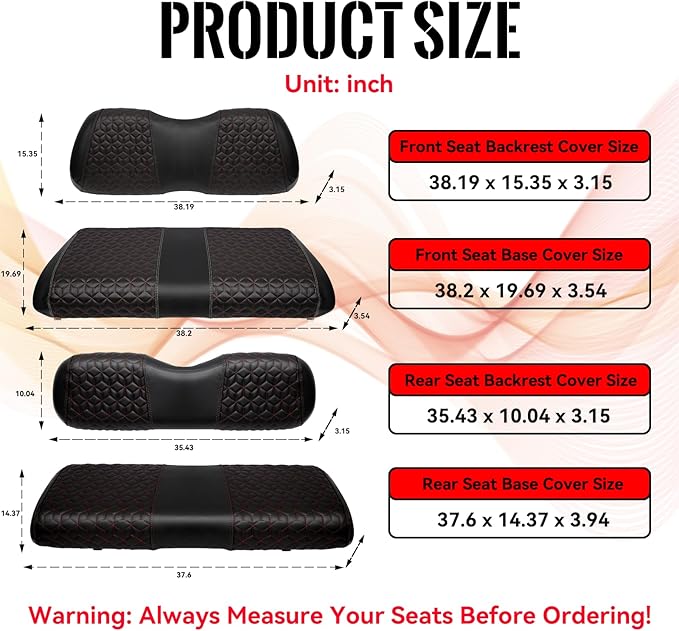Golf Cart Seat Covers Front and Rear for Club Car Precedent 2004+ Standard Seat Cushion, EZGO Vinyl Leather Seat Cover Set Replacement Accessories, No Staples, Black(4 PCS)