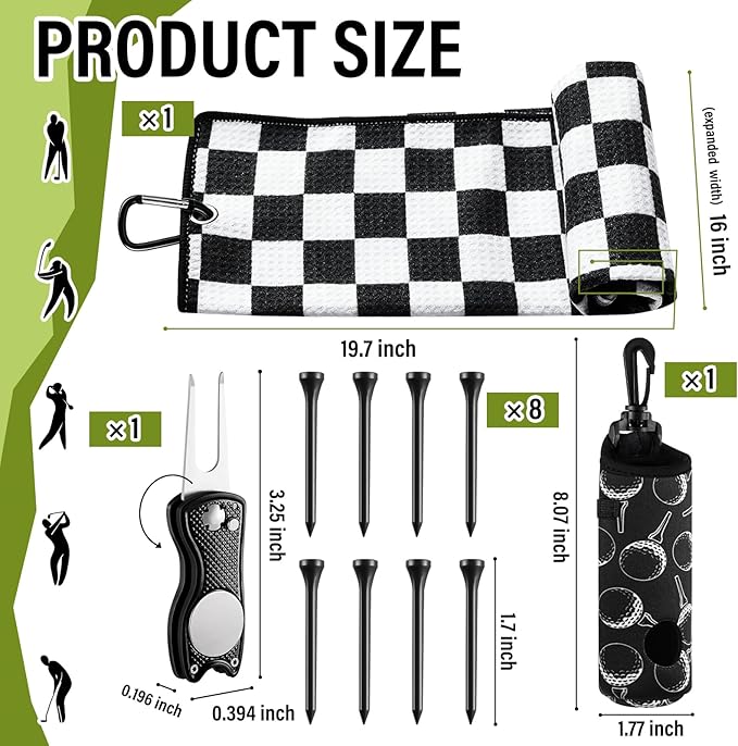 Liliful 12 Pcs Golf Accessories Kit, Include Golf Ball Bag with Hook Towel Tees Magnetic Ball Marker Divot Tool Cleaner Brush for Women Man Gifts