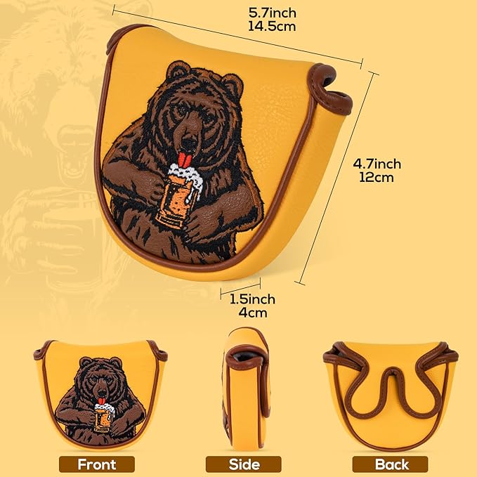 Golf Club Head Cover Golf Head Cover Driver Headcover Fairway Wood Headcover Hybrid Club Head Cover Golf Blade Mallet Putter Cover Beer Bear