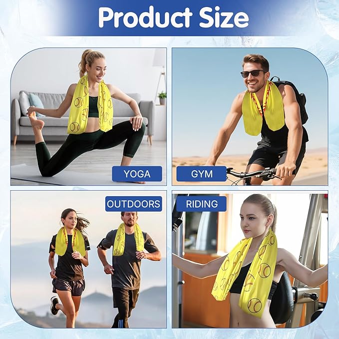 OPSO Baseball Softball Cooling Towel Set, 40 x 12 inches, 12 Pack, Microfiber Sports Towels for Baseball, Soccer, Golf LCE Towel Microfiber Sports Towels for Player (Softball 4)