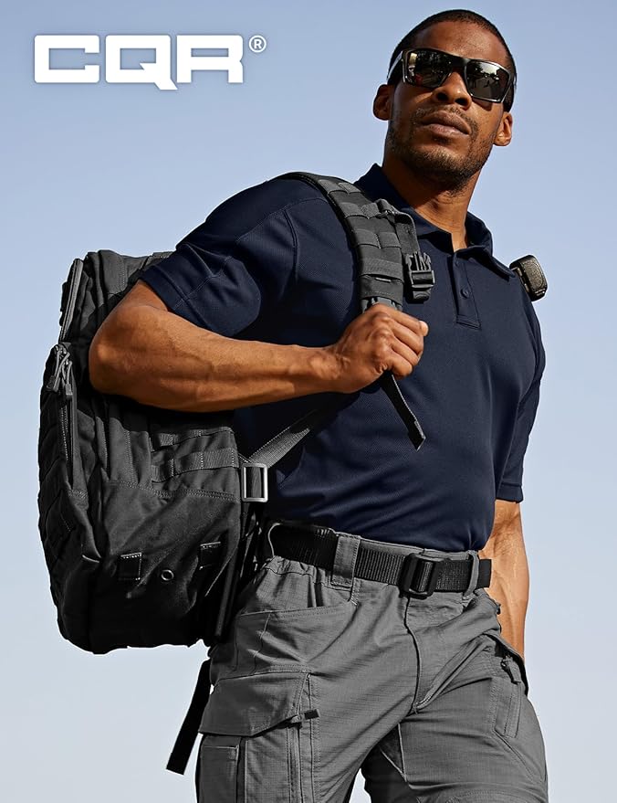 CQR Men's Polo Shirts, Tactical Short Sleeve Golf Performance Shirts, Lightweight Dry Fit UPF 50+ Pique
