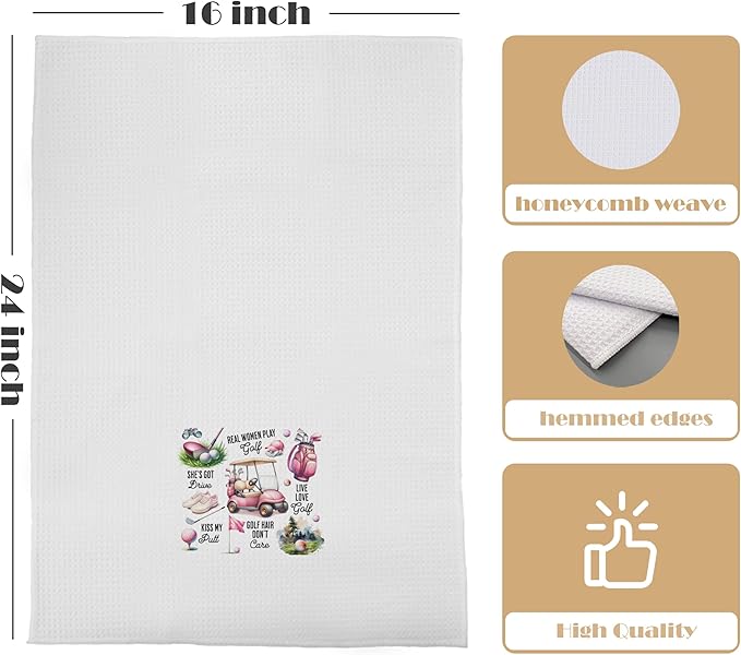 Pink Golf Kitchen Towels - Golf Gifts Decorative Waffle Dish Towels, 16x24 Inch