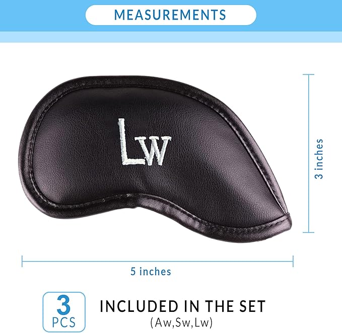 Premium Magnetic Leather Iron and Wedge Golf Club Head Covers | Set of 10 | Fits Most Clubs | Embroidered Club Label on Both Sides of Club Head Cover