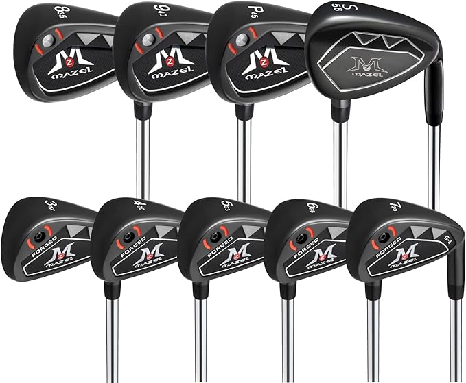 MAZEL Men Golf Iron Set (9PCS) or 1,2,3,4,5,6,7,8,9,Pitching Wedge,Sand Wedge with Steel Shafts for Right Handed Golfers