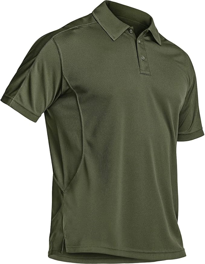 CQR Men's Polo Shirts, Tactical Short Sleeve Golf Performance Shirts, Lightweight Dry Fit UPF 50+ Pique