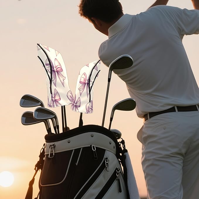Golf Club Covers PU Leather Waterproof Golf Club Head Covers for Fairway Woods and Driver White Fishbone Pattern Driver Cover Suitable for Most Brands