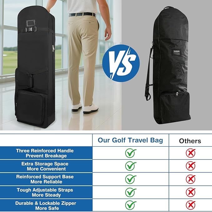 Golf Travel Bags for Airlines - 900D Heavy Duty Polyester Oxford Travel Golf Bag with Wheels, Golf Club Bag Cover Lightweight Soft Wear-Resistant Universal Size, Black