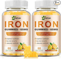 Iron Gummies Vitamin Supplement 65mg & Vitamin C 250mg per Serving with B6 B12 Folate- Energy Support for Iron Deficiency, Anemia, Vegan Orange & Lemon Flavor, 120 Count