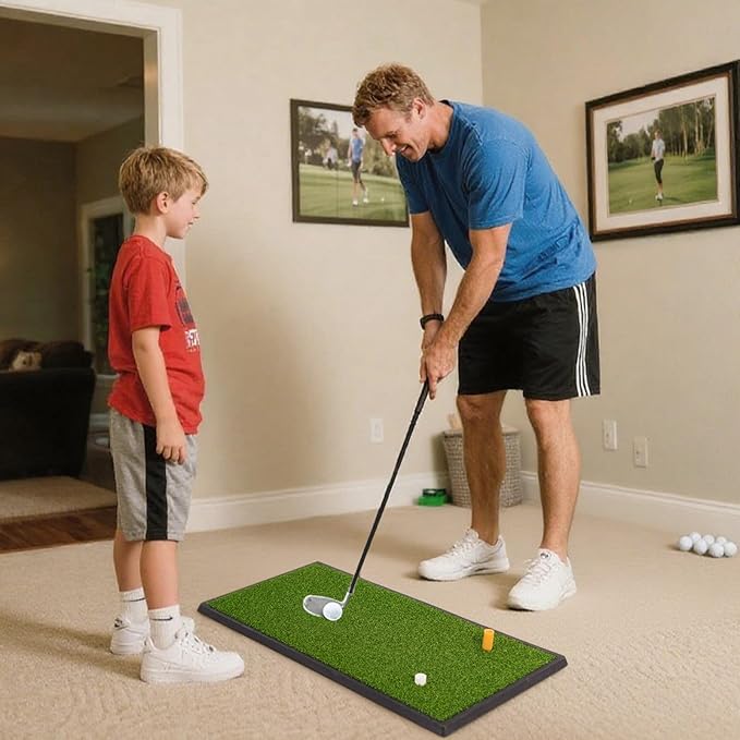 SAPLIZE Foldable Heavy-Duty Golf Hitting Mat with 10mm EVA Backing for Indoor/Outdoor Swing & Chipping, Golf Accessories & Gift for Men & Women