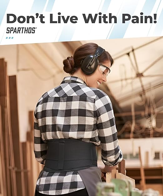 Sparthos Back Brace for Lower Back Pain - Immediate Relief from Sciatica, Herniated Disc, Scoliosis - Breathable + Lumbar Support Pad - For Men & Women - Fits 44–52″ Waist (Large, Check Size Chart)