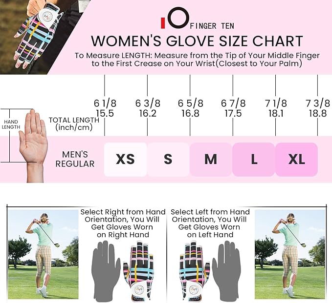 FINGER TEN Stylish Golf Gloves Women with Ball Marker 1 Pack for Left or Right Hand, Breathable Glove with Fashion Patterns for Ladies Right Left Handed Golfer