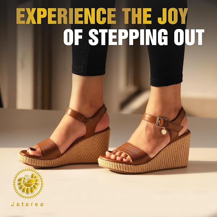 JATAREA Leather Wedge Sandals for Women | Women's Sandals Perfect for Summer