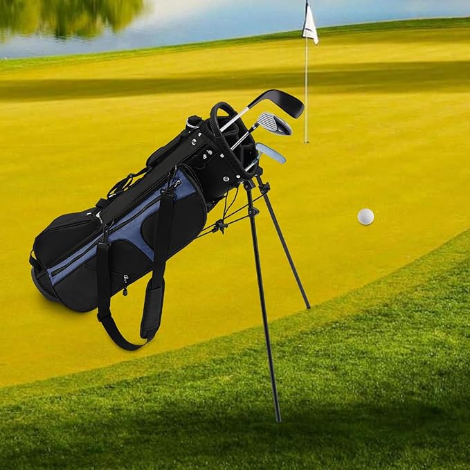 3-Way Divider Golf Stand Bag, 5-Pocket Lightweight Carrier Portable Backpack Compact Organizer Freestanding Golf Club Storage for Outdoor Practice Training Tournament