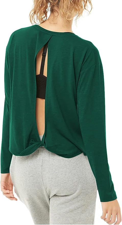 Bestisun Long Sleeve Workout Shirts Yoga Dance Tops Open Back Athletic Clothes for Women