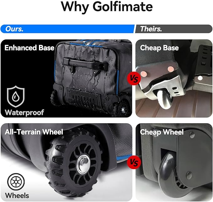 Golf Travel Bag for Airlines with Carbon Fiber Look Hard Top, Protective Club Traveling Cover with Wheel, Golf Club Carrier Case for Airplanes, Thick Padding, Durable Zippers, 2 Spacious Side Pockets