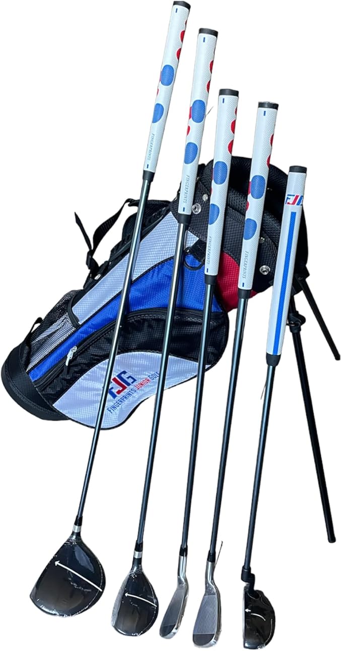 Fingerprints Junior Golf Club Set - Perfect for Junior Golfers - Left-Handed & Right-Handed Options - Complete Set in Multiple Sizes with Driver, Hybrid, 7i, PW, Putter & Stylish Stand Bag