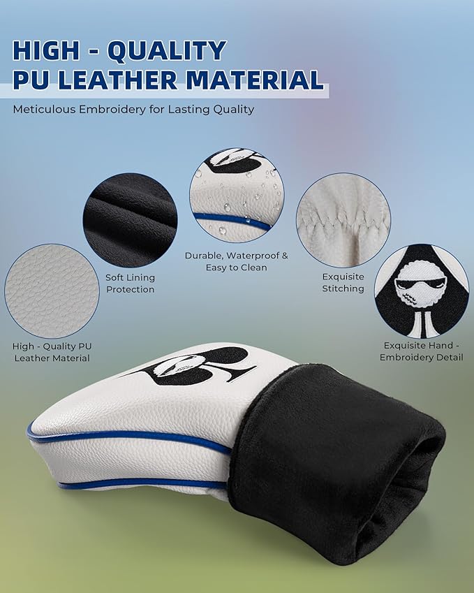 Golf Club Headcover Poker Element Embroidery Design Magnetic Closure Elegant Premium PU Leather Driver Fairway Wood Hybrid Blade Mallet Putter Cover Wood Head Cover