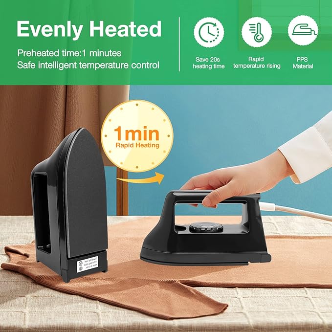 Mini Iron for Crafts and Quilting - Travel and Household Electric Heat Press Machine for Sewing Supplies (Black)
