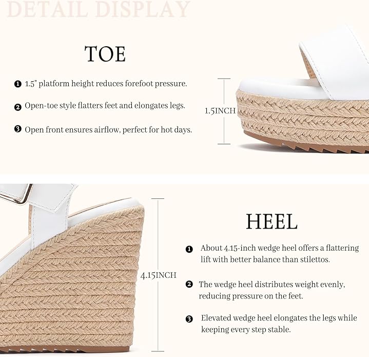 VICKI·VICKI Wedges for Women Platform Sandals Wedge Heels for Sandals Comfortable Summer Espadrille Shoes Ankle Strap&Open Toe